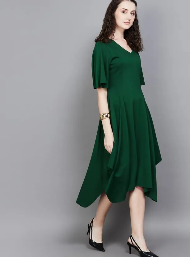 AND Solid Handkerchief Hem Dress